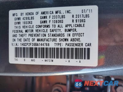 Zdjęcie 12 z 12 samochodu: 2011 HONDA ACCORD LX VIN:1HGCP2F36BA144768 - miniatura