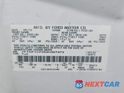 Zdjęcie 12 z 12 samochodu: 2013 FORD F150 VIN:1FTNF1CF0DKG07472 - miniatura