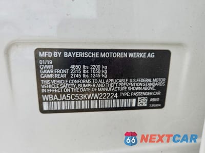 Zdjęcie 12 z 12 samochodu: 2019 BMW 530 I VIN:WBAJA5C53KWW22224 - miniatura
