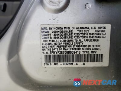 Zdjęcie 13 z 13 samochodu: 2006 HONDA PILOT EX VIN:5FNYF28706B009418 - miniatura