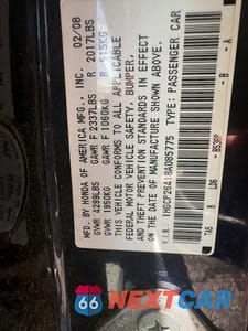 Zdjęcie 10 z 10 samochodu: 2008 HONDA ACCORD LXP VIN:1HGCP26418A085775 - miniatura