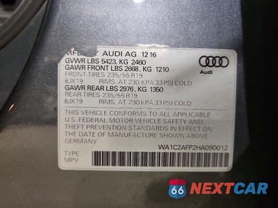 Zdjęcie 13 z 13 samochodu: 2017 AUDI Q5 PREMIUM VIN:WA1C2AFP2HA090012 - miniatura