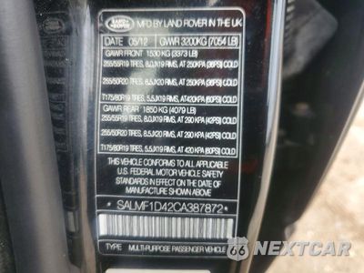 Zdjęcie 13 z 13 samochodu: 2012 LAND ROVER RANGEROVER VIN:SALMF1D42CA387872 - miniatura