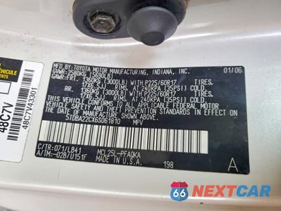 Zdjęcie 13 z 13 samochodu: 2006 TOYOTA SIENNA XLE LIMITED 7 PASSENGER VIN:5TDBA22CX6S061810 - miniatura