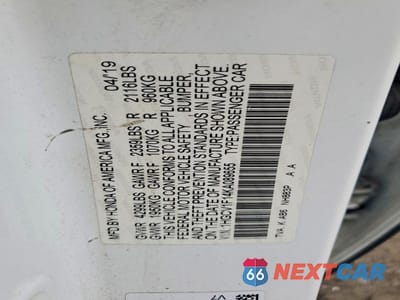 Zdjęcie 12 z 12 samochodu: 2019 HONDA ACCORD LX VIN:1HGCV1F14KA089655 - miniatura