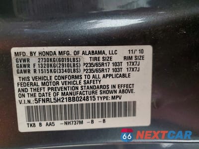 Zdjęcie 13 z 13 samochodu: 2011 HONDA ODYSSEY LX VIN:5FNRL5H21BB024815 - miniatura