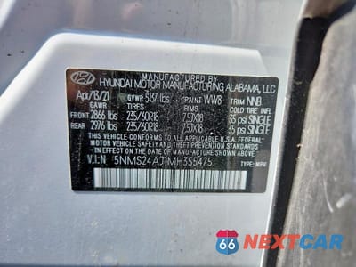 Zdjęcie 13 z 13 samochodu: 2021 HYUNDAI SANTA FE SEL VIN:5NMS24AJ1MH355475 - miniatura