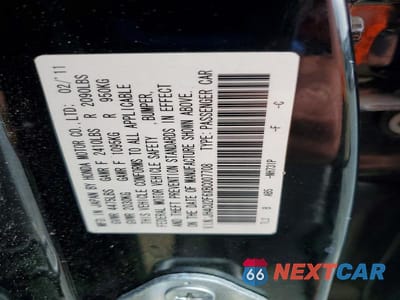 Zdjęcie 12 z 12 samochodu: 2011 ACURA TSX VIN:JH4CU2F6XBC007708 - miniatura