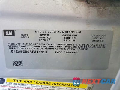 Zdjęcie 12 z 12 samochodu: 2010 CHEVROLET MALIBU LS VIN:1G1ZA5EB9AF311414 - miniatura