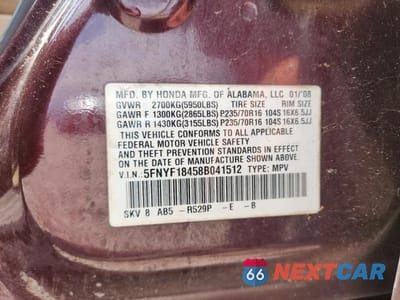 Zdjęcie 13 z 13 samochodu: 2008 HONDA PILOT EX VIN:5FNYF18458B041512 - miniatura