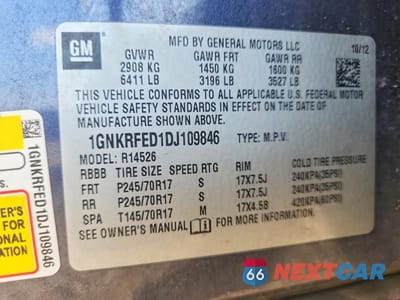 Zdjęcie 13 z 13 samochodu: 2013 CHEVROLET TRAVERSE LS VIN:1GNKRFED1DJ109846 - miniatura