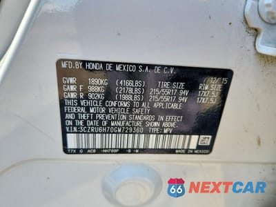 Zdjęcie 12 z 12 samochodu: 2016 HONDA HR-V EXL VIN:3CZRU6H70GM729360 - miniatura
