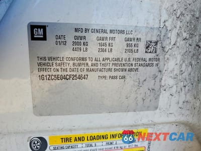 Zdjęcie 13 z 13 samochodu: 2012 CHEVROLET MALIBU 1LT VIN:1G1ZC5E04CF254647 - miniatura