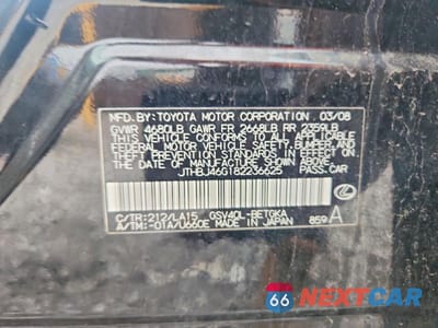 Zdjęcie 12 z 12 samochodu: 2008 LEXUS ES 350 VIN:JTHBJ46G182236625 - miniatura