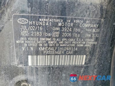 Zdjęcie 12 z 12 samochodu: 2017 HYUNDAI ELANTRA VALUE EDITION VIN:KMHD84LF1HU248114 - miniatura