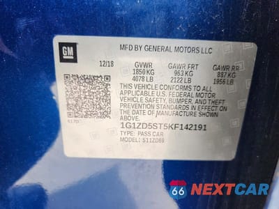Zdjęcie 12 z 12 samochodu: 2019 CHEVROLET MALIBU LT VIN:1G1ZD5ST5KF142191 - miniatura