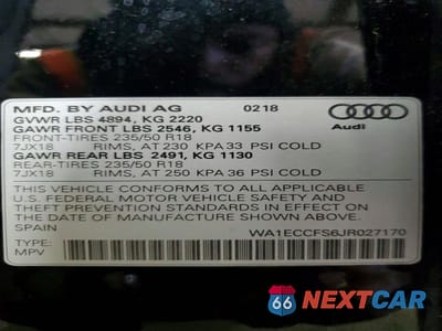 Zdjęcie 13 z 13 samochodu: 2018 AUDI Q3 PREMIUM VIN:WA1ECCFS6JR027170 - miniatura