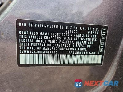 Zdjęcie 12 z 12 samochodu: 2017 VOLKSWAGEN JETTA SPORT VIN:3VWD17AJ0HM388710 - miniatura