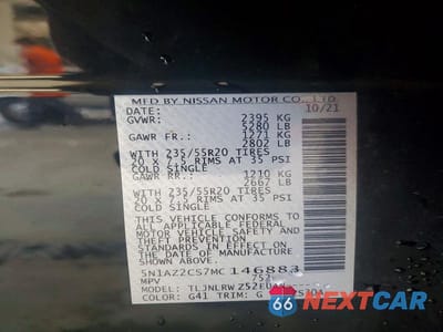 Zdjęcie 13 z 13 samochodu: 2021 NISSAN MURANO SL VIN:5N1AZ2CS7MC146883 - miniatura