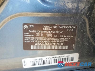 Zdjęcie 12 z 12 samochodu: 2015 BMW 320 I XDRIVE VIN:WBA3C3G51FNS74288 - miniatura