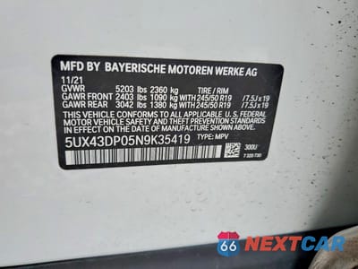 Zdjęcie 12 z 12 samochodu: 2022 BMW X3 SDRIVE30I VIN:5UX43DP05N9K35419 - miniatura