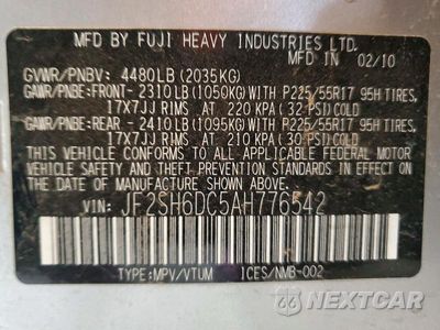 Zdjęcie 12 z 12 samochodu: 2010 SUBARU FORESTER 2.5X LIMITED VIN:JF2SH6DC5AH776542 - miniatura