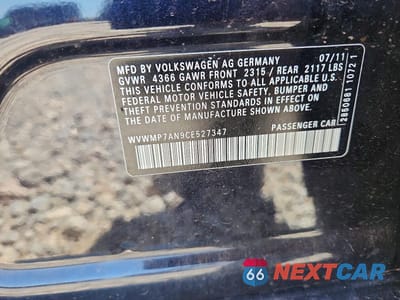 Zdjęcie 12 z 12 samochodu: 2012 VOLKSWAGEN CC SPORT VIN:WVWMP7AN9CE527347 - miniatura