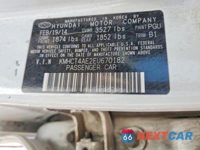 Zdjęcie 12 z 12 samochodu: 2014 HYUNDAI ACCENT GLS VIN:KMHCT4AE2EU670182 - miniatura