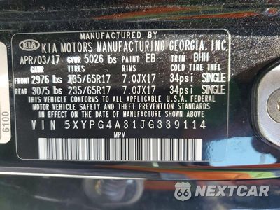 Zdjęcie 13 z 13 samochodu: 2018 KIA SORENTO LX VIN:5XYPG4A31JG339114 - miniatura