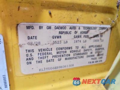 Zdjęcie 12 z 12 samochodu: 2009 CHEVROLET AVEO LS VIN:KL1TD56E89B361308 - miniatura