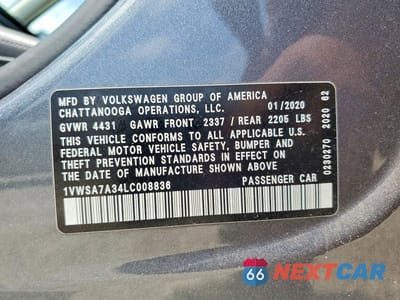 Zdjęcie 12 z 12 samochodu: 2020 VOLKSWAGEN PASSAT SE VIN:1VWSA7A34LC008836 - miniatura