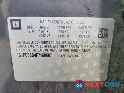 Zdjęcie 12 z 12 samochodu: 2015 CHEVROLET CRUZE LT VIN:1G1PC5SB4F7160697 - miniatura