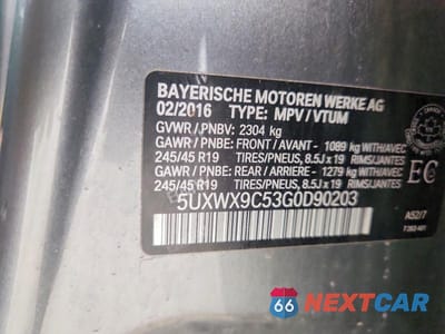 Zdjęcie 12 z 12 samochodu: 2016 BMW X3 XDRIVE28I VIN:5UXWX9C53G0D90203 - miniatura