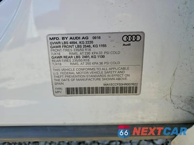 Zdjęcie 13 z 13 samochodu: 2017 AUDI Q3 PREMIUM VIN:WA1ECCFS0HR007622 - miniatura