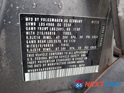 Zdjęcie 13 z 13 samochodu: 2013 VOLKSWAGEN TIGUAN S VIN:WVGBV3AX5DW584594 - miniatura