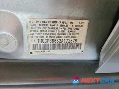 Zdjęcie 12 z 12 samochodu: 2002 HONDA ACCORD VALUE VIN:1HGCF86652A172576 - miniatura