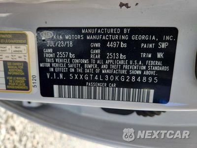 Zdjęcie 12 z 12 samochodu: 2019 KIA OPTIMA LX VIN:5XXGT4L30KG284895 - miniatura