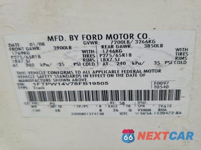 Zdjęcie 12 z 12 samochodu: 2008 FORD F150 SUPERCREW VIN:1FTPW14V78FB19505 - miniatura