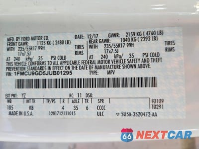 Zdjęcie 13 z 13 samochodu: 2018 FORD ESCAPE SE VIN:1FMCU9GD5JUB01295 - miniatura