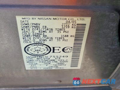 Zdjęcie 13 z 13 samochodu: 2005 NISSAN PATHFINDER XE VIN:5N1AR18W55C755249 - miniatura