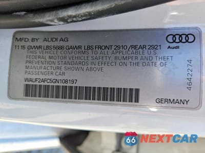 Zdjęcie 12 z 12 samochodu: 2016 AUDI S6 PREMIUM PLUS VIN:WAUF2AFC5GN108197 - miniatura