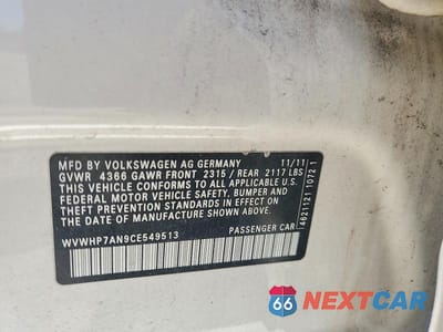 Zdjęcie 12 z 12 samochodu: 2012 VOLKSWAGEN CC LUXURY VIN:WVWHP7AN9CE549513 - miniatura