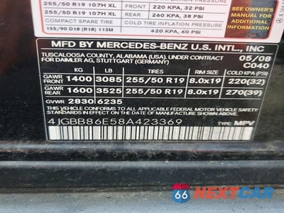 Zdjęcie 12 z 12 samochodu: 2008 MERCEDES-BENZ ML 350 VIN:4JGBB86E58A423369 - miniatura