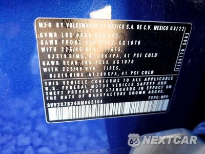 Zdjęcie 13 z 13 samochodu: 2022 VOLKSWAGEN TAOS SEL VIN:3VV2X7B24NM063104 - miniatura