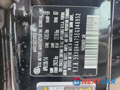 Zdjęcie 13 z 13 samochodu: 2014 KIA OPTIMA EX VIN:5XXGN4A75EG348952 - miniatura