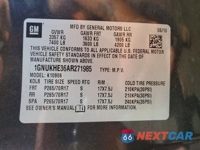 Zdjęcie 13 z 13 samochodu: 2010 CHEVROLET SUBURBAN K1500 LS VIN:1GNUKHE36AR271985 - miniatura