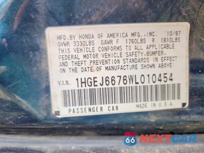 Zdjęcie 13 z 13 samochodu: 1998 HONDA CIVIC LX VIN:1HGEJ6676WL010454 - miniatura