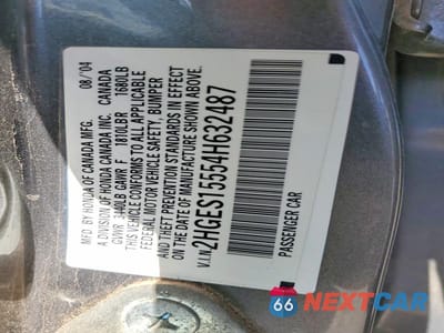 Zdjęcie 12 z 12 samochodu: 2004 HONDA CIVIC LX VIN:2HGES15554H632487 - miniatura