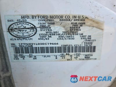 Zdjęcie 12 z 12 samochodu: 2003 FORD F250 SUPER DUTY VIN:1FTNX21L03EC19666 - miniatura