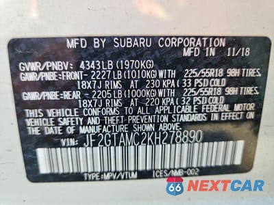 Zdjęcie 12 z 12 samochodu: 2019 SUBARU CROSSTREK LIMITED VIN:JF2GTAMC2KH278890 - miniatura